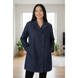 VTG GAP Mid Length Denim Double Breasted Trench Coat Women's Size XL Dark Wash